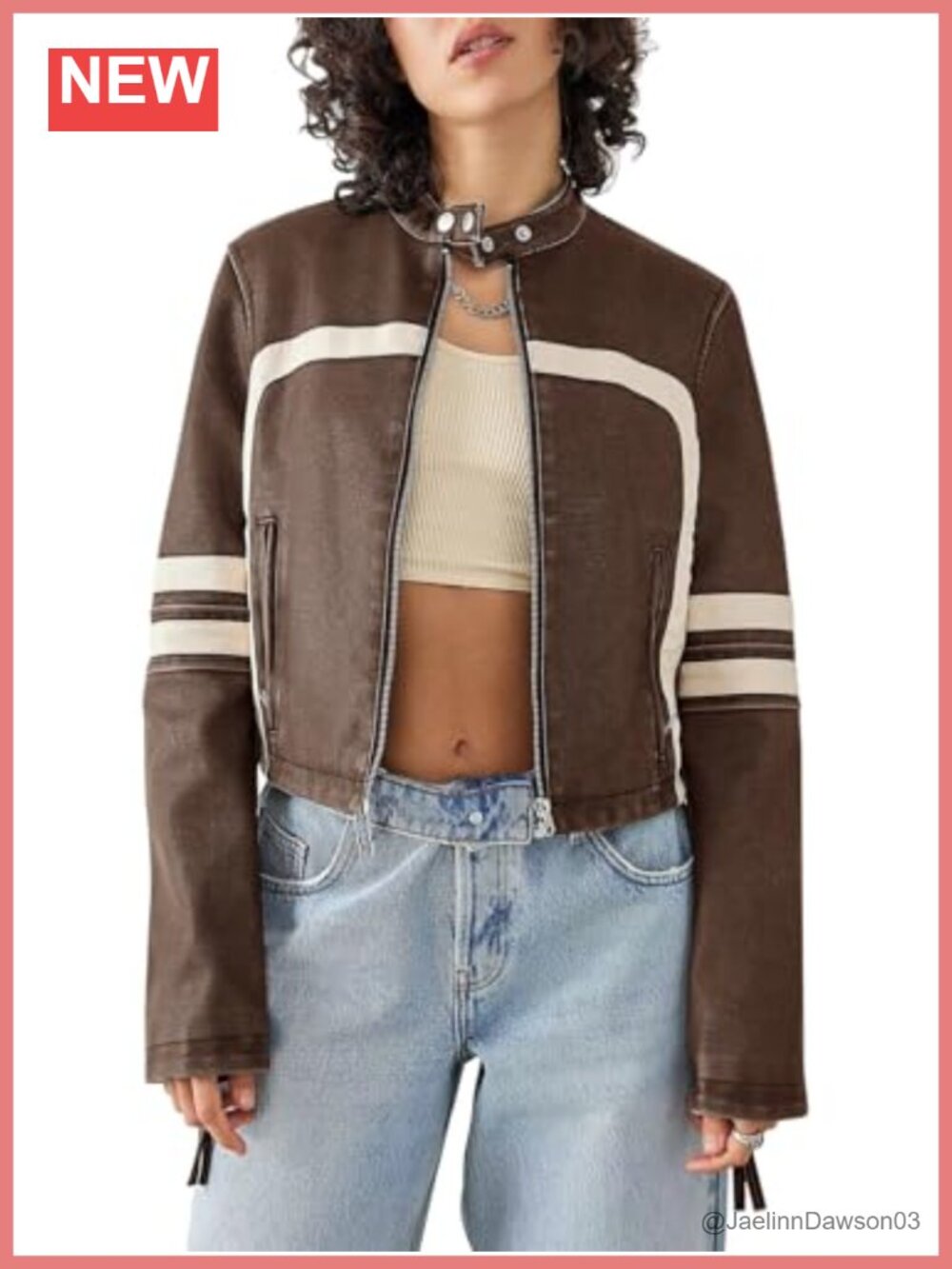 Faux Leather Cropped Moto Biker Jacket Loose Fit